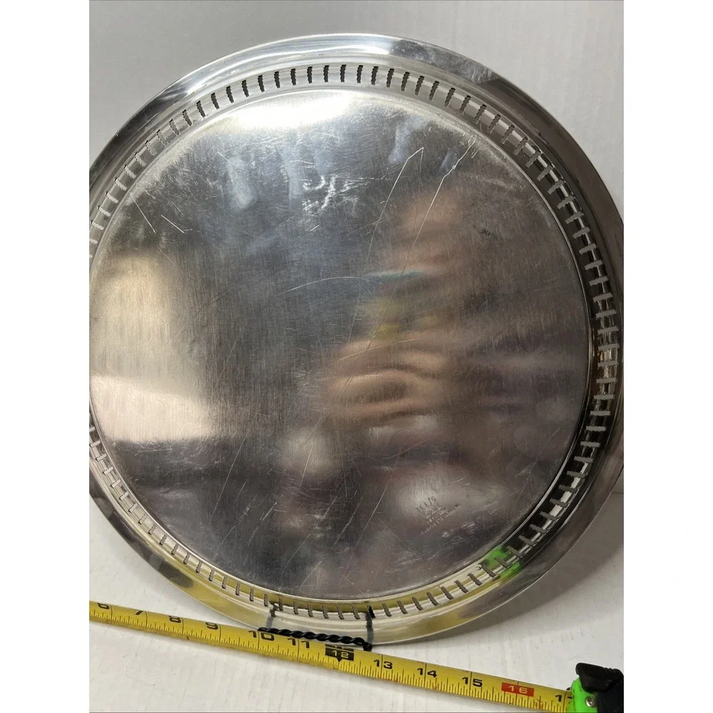 Vintage Sheffield Silver Co USA Silverplate Round Tray Ornate Engraved 14